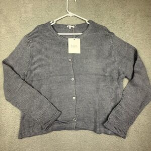Nia‎ Women's L/XL Gray Button Front Knit Cardigan Sweater Cozy Casual Layer